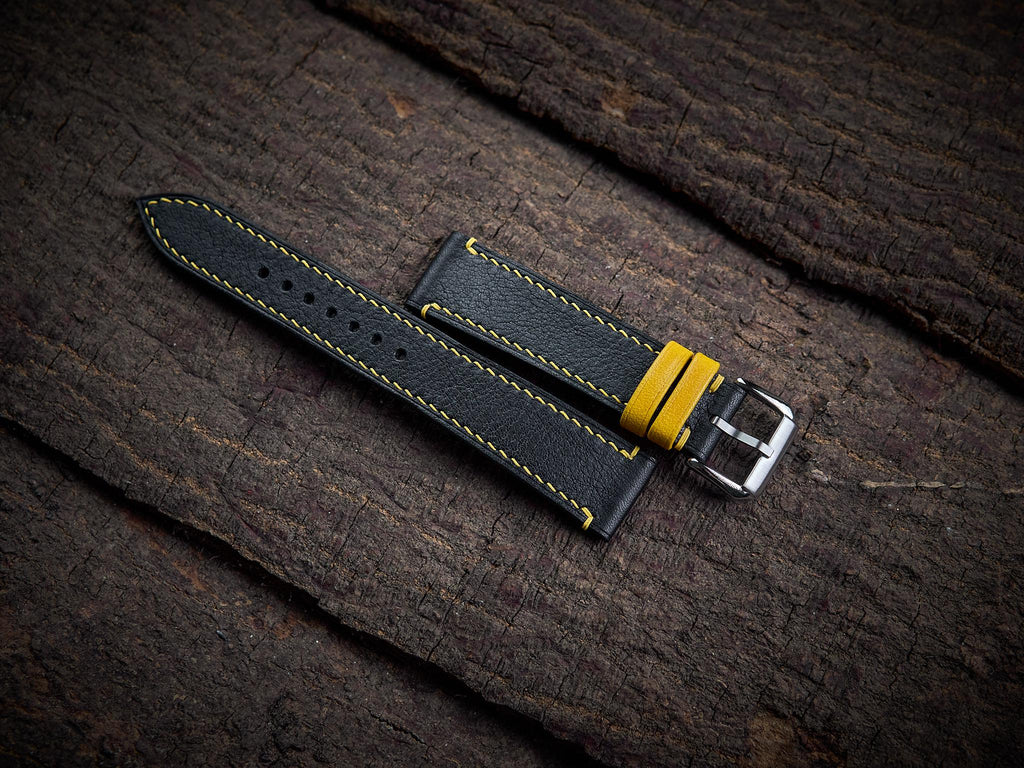 black & yellow vachetta leather watch strap – photo 3