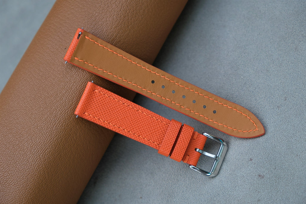 orange saffiano leather watch strap – photo 3
