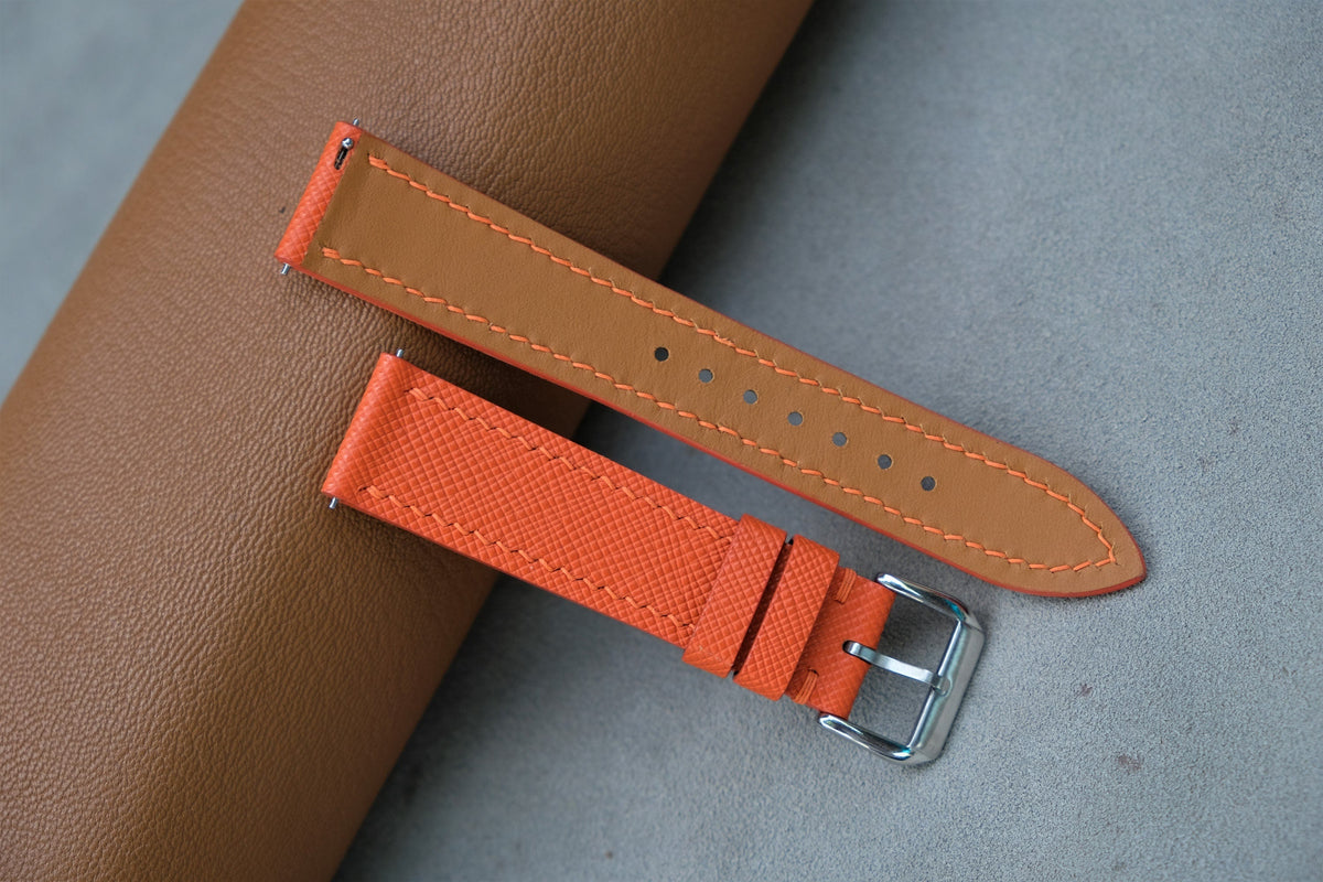 orange saffiano leather watch strap – photo 3