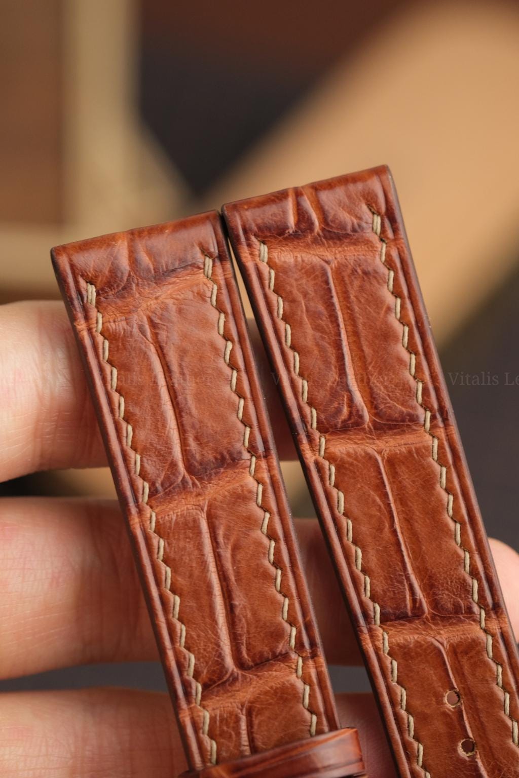 cognac alligator leather watch strap – photo 3