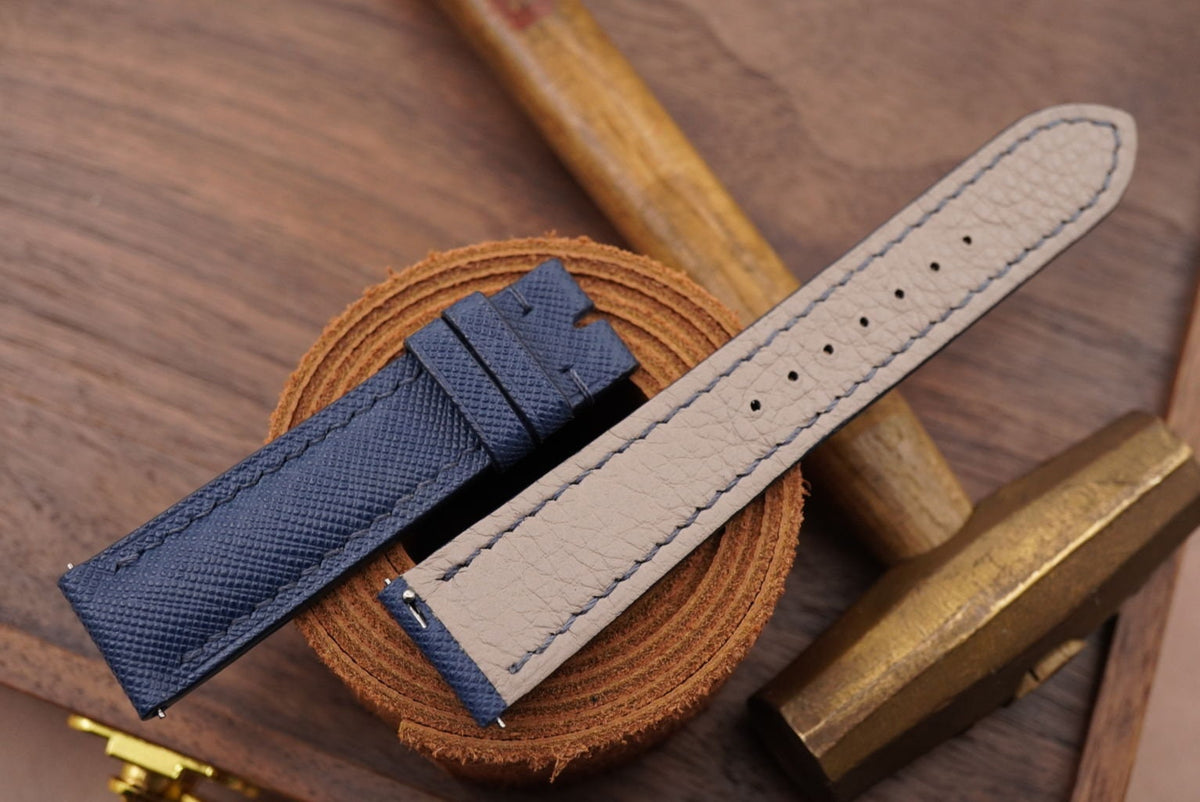 blue saffiano leather watch strap – photo 4