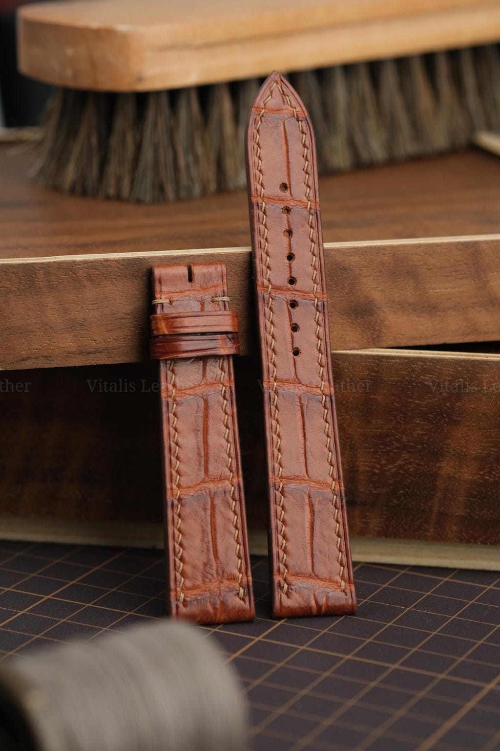 cognac alligator leather watch strap – photo 4