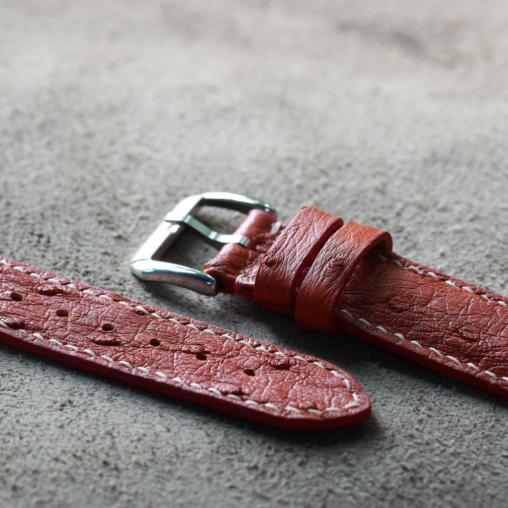wine red ostrich leather watch strap – photo 4
