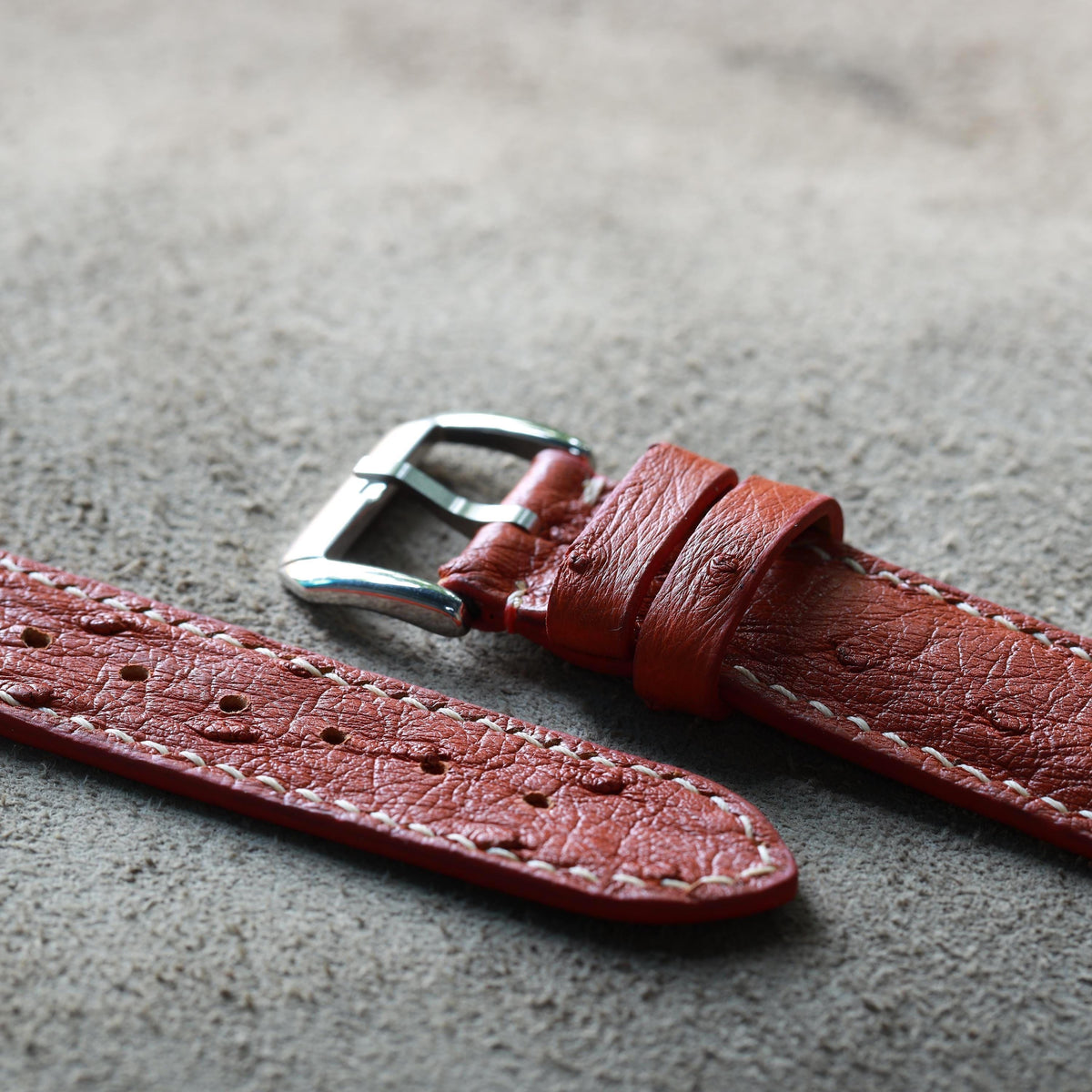 wine red ostrich leather watch strap – photo 4