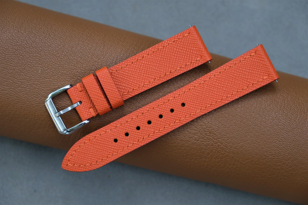 orange saffiano leather watch strap – photo 4