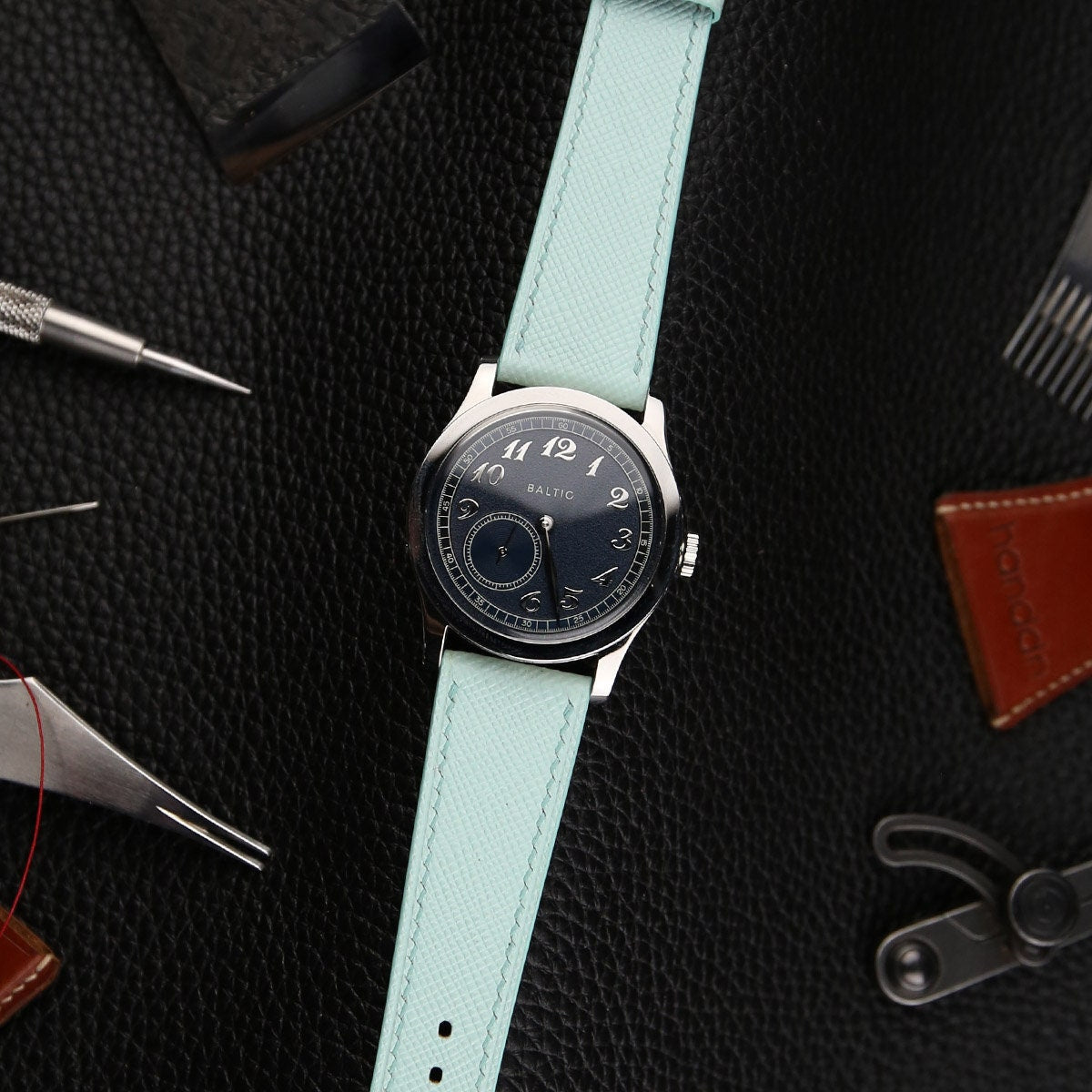 turquoise blue saffiano leather watch strap – photo 4