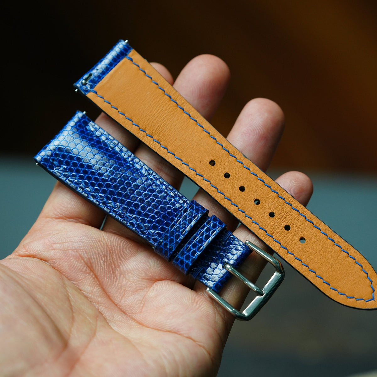 dark blue lizard leather watch strap – photo 3