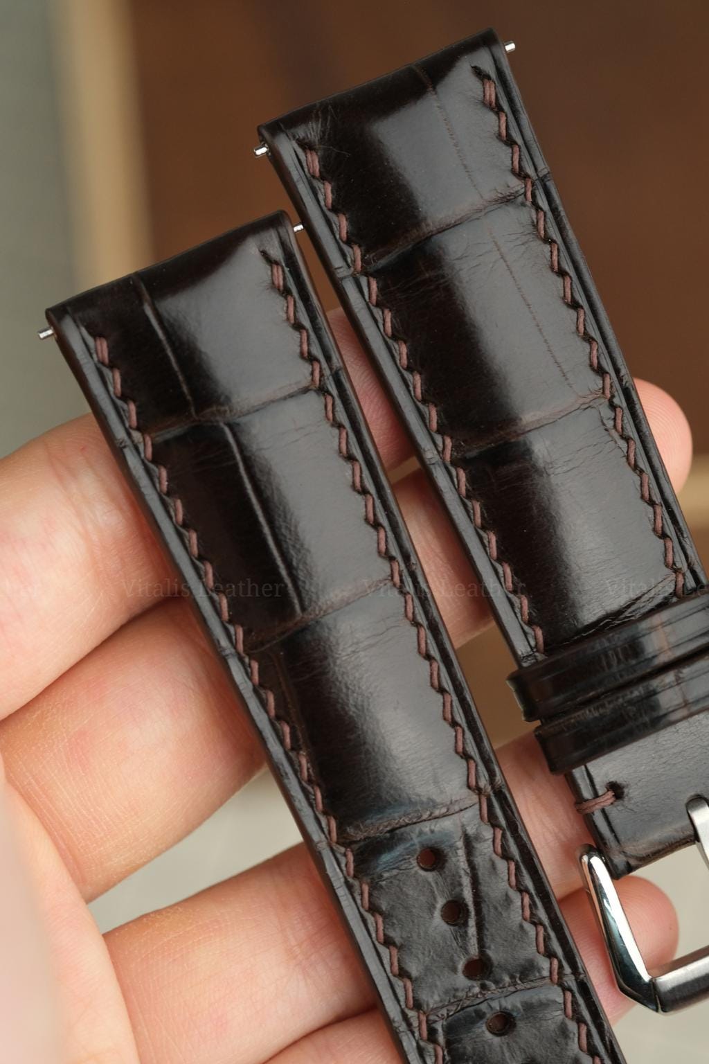 dark brown & chocolate alligator leather watch strap – photo 4