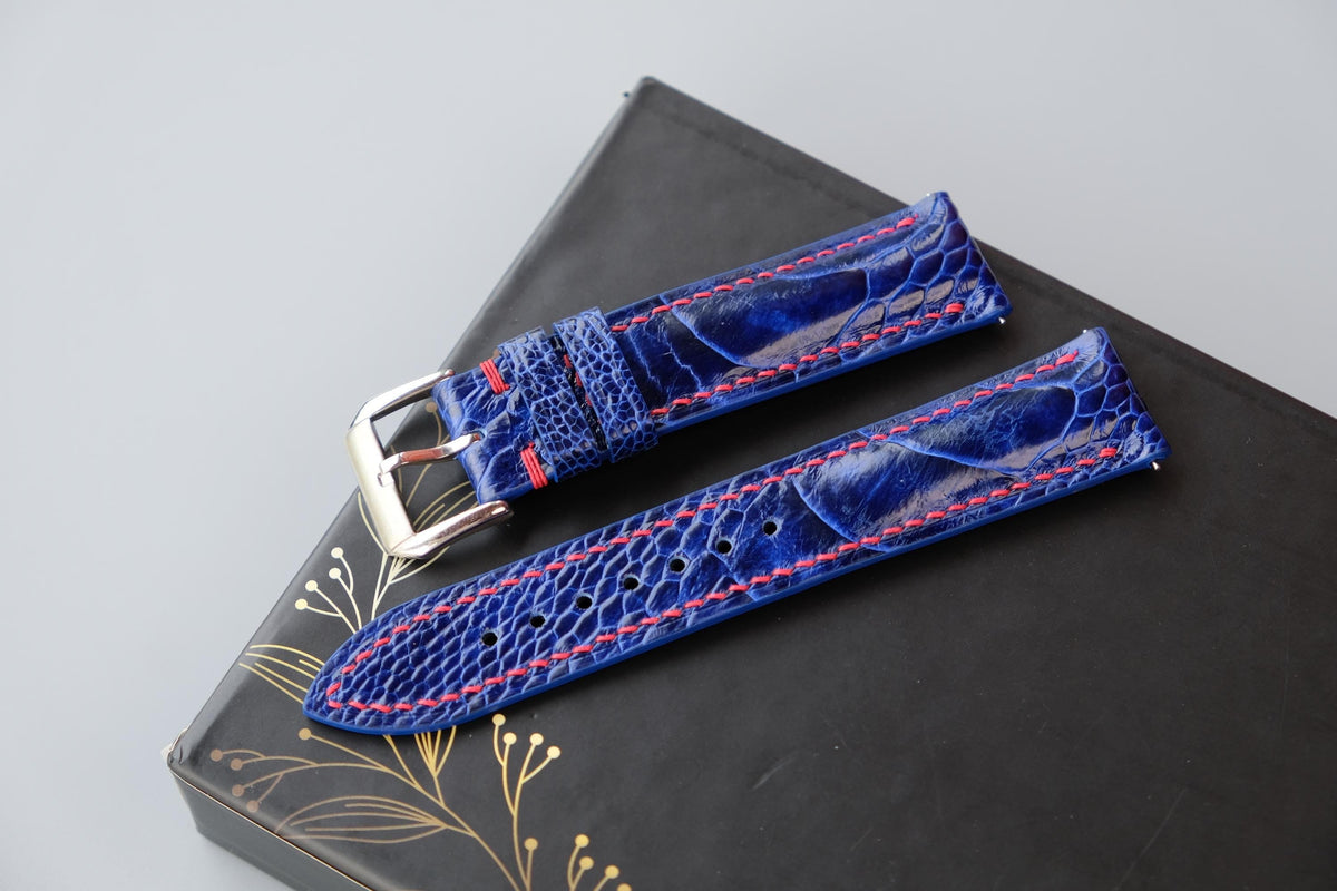 blue ostrich leather watch strap – photo 4