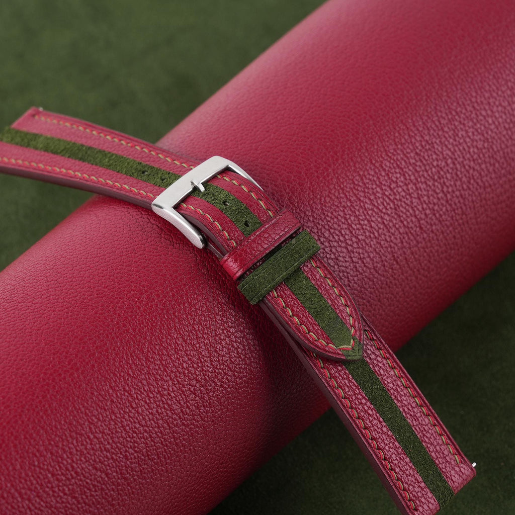 red & forest green suede leather watch strap – photo 4