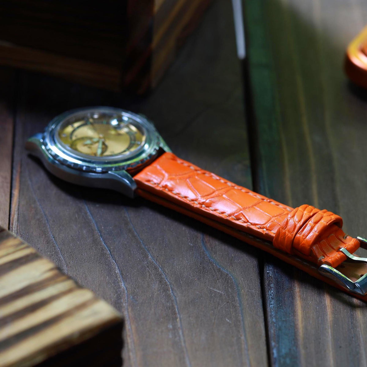 orange alligator leather watch strap – photo 4