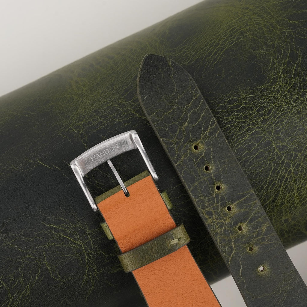 olive waxed leather watch strap – photo 4
