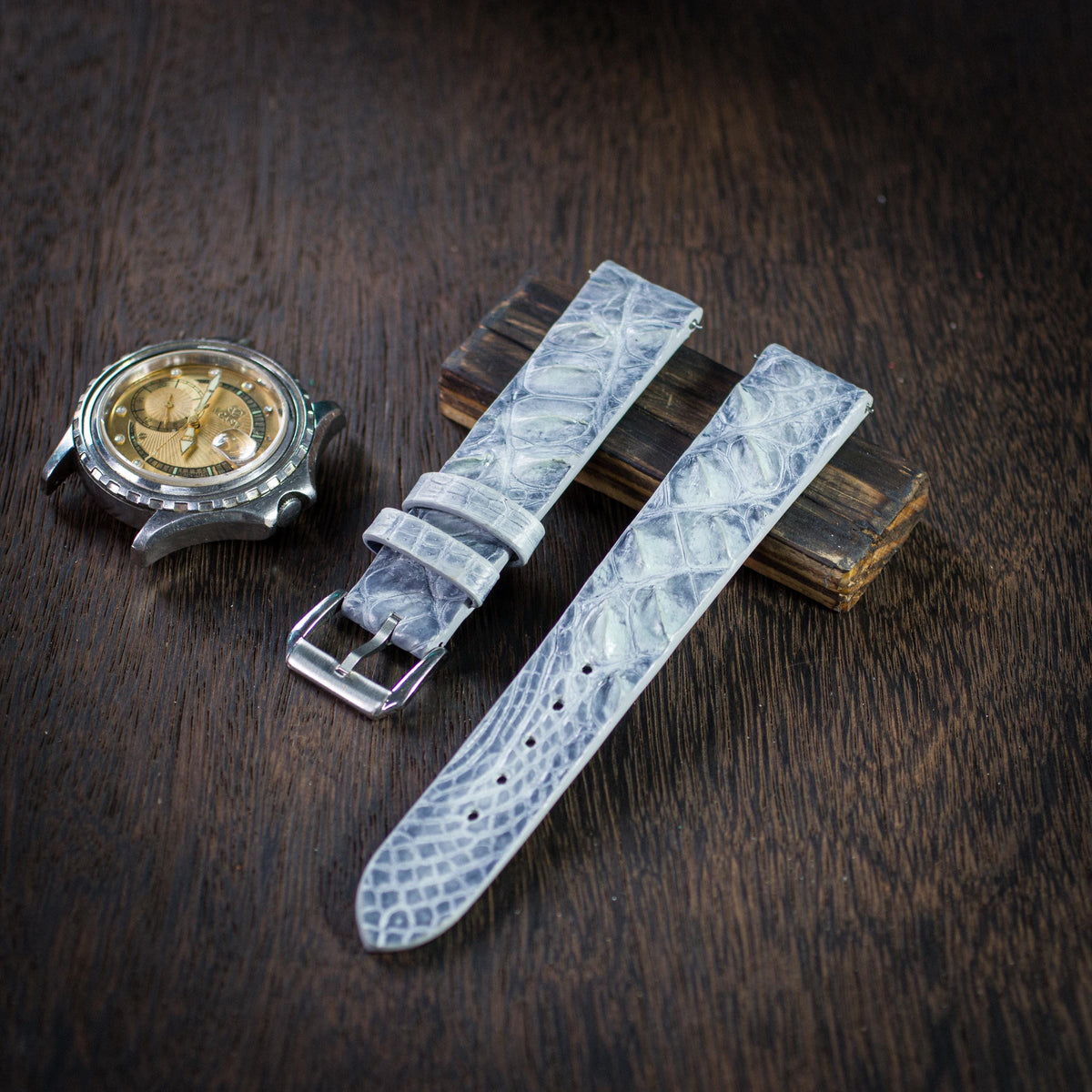 patina blue grey alligator leather watch strap – photo 4