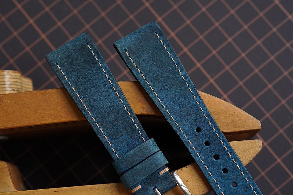 teal blue waxed leather watch strap – photo 4