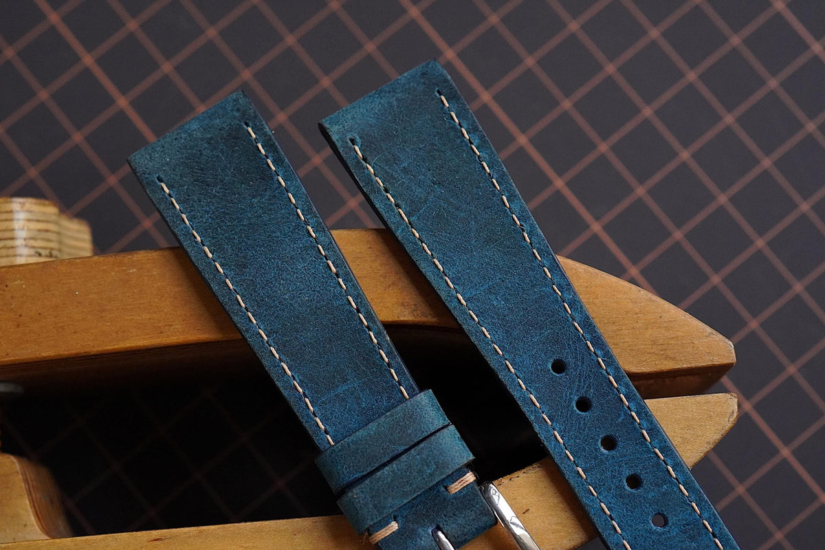 teal blue waxed leather watch strap – photo 4