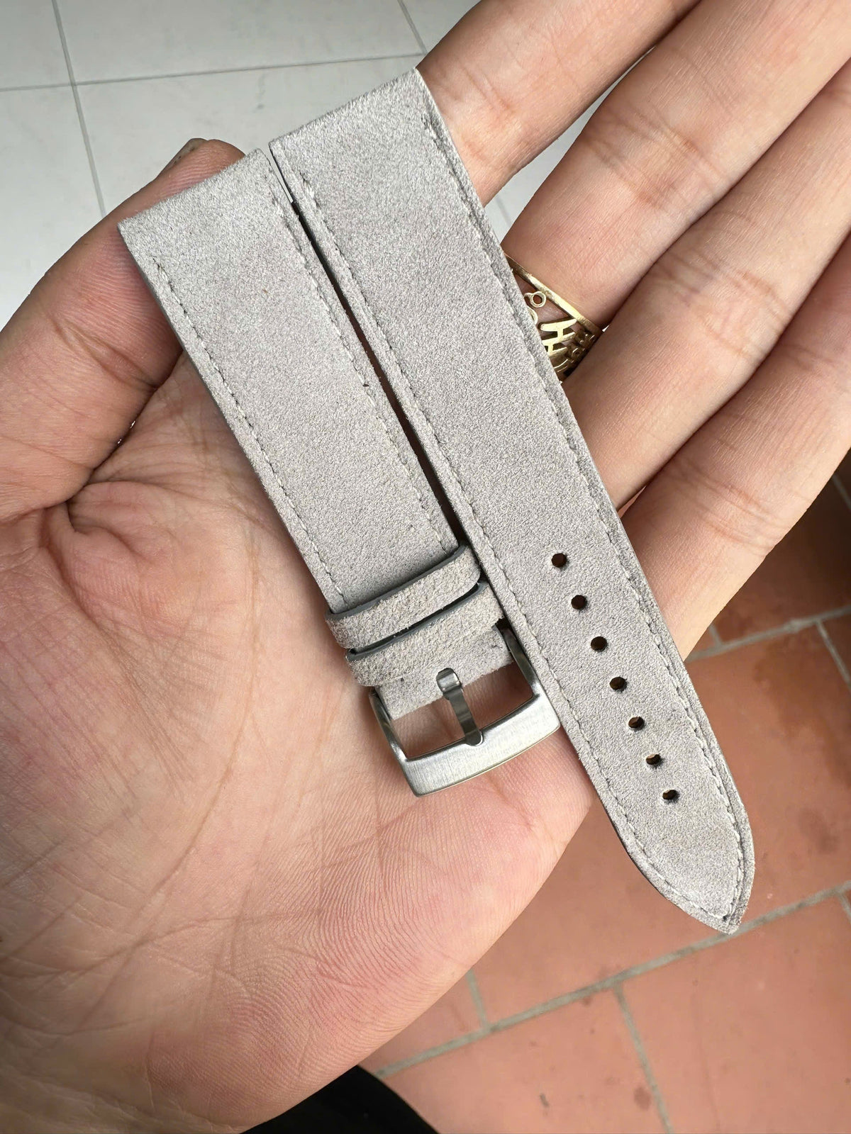 light gray suede leather watch strap – photo 4