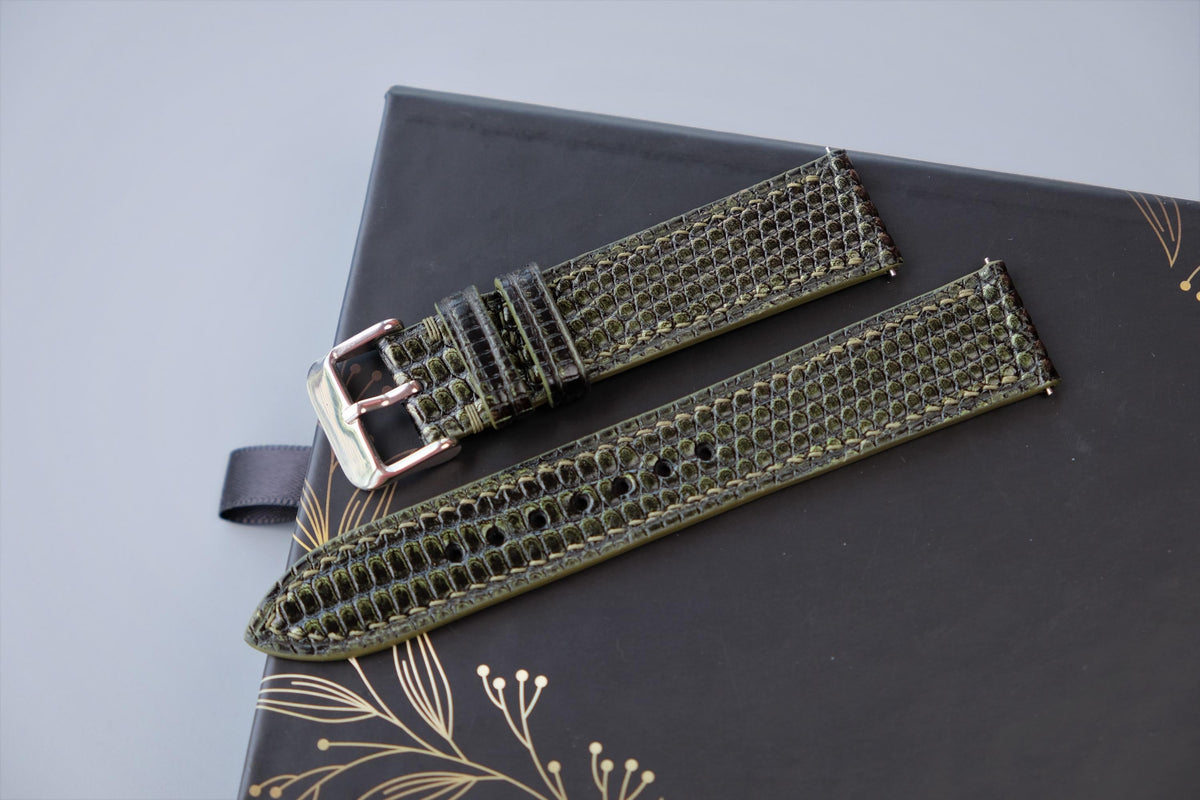 olive green lizard leather watch strap – photo 4