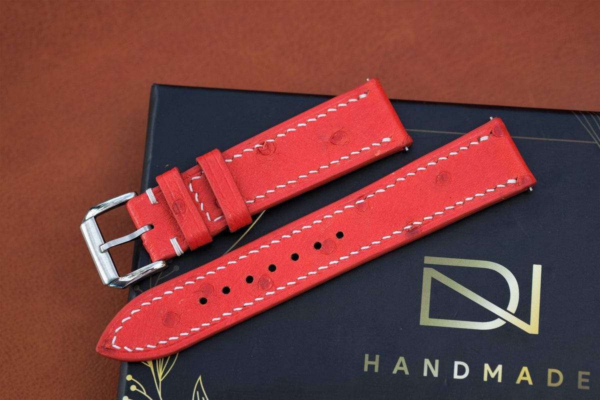 orange red ostrich leather watch strap – photo 4