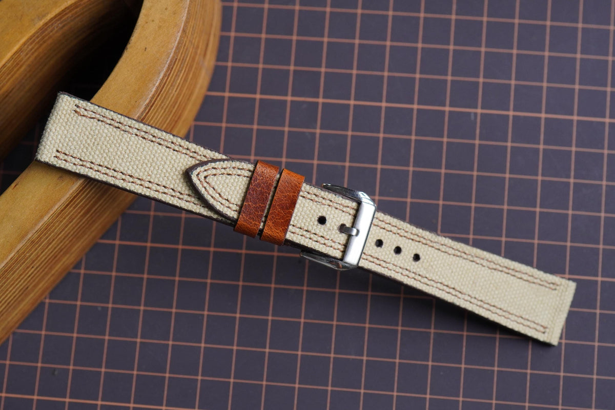 cream canvas leather watch strap – photo 3