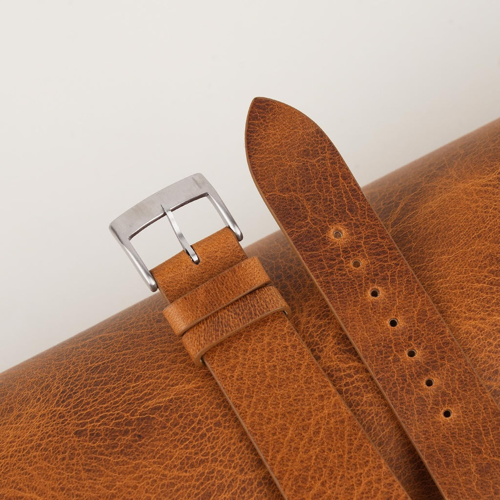 golden brown waxed leather watch strap – photo 4