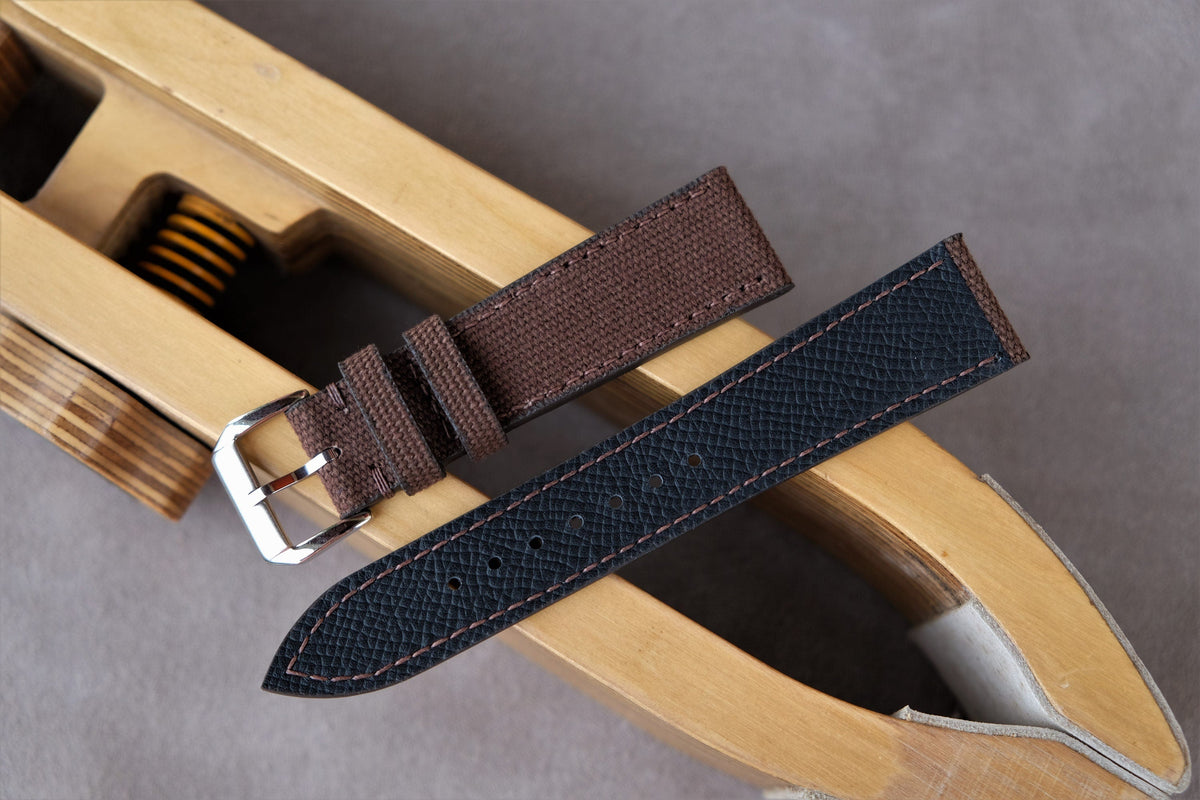 chocolate brown canvas leather watch strap – photo 4