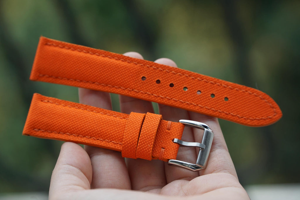 orange sailcloth rubber leather watch strap – photo 4