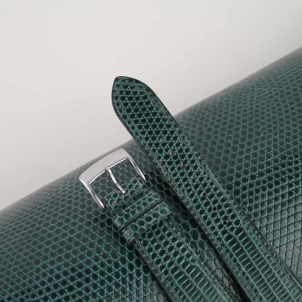 dark green lizard leather watch strap – photo 4