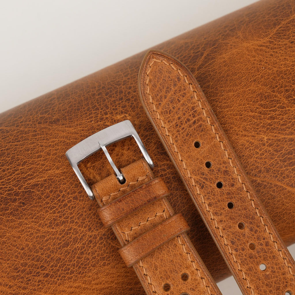 golden brown waxed leather watch strap – photo 4