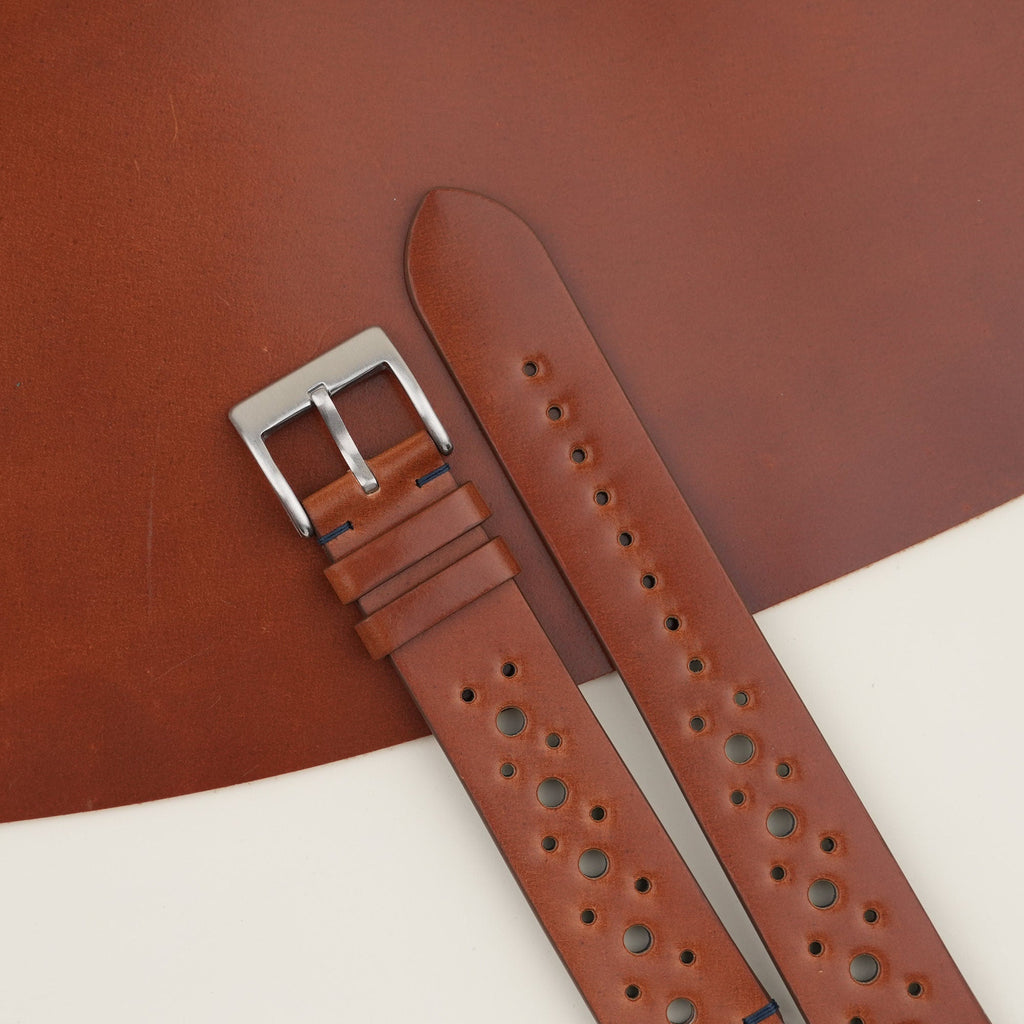 cognac & navy shell cordovan leather watch strap – photo 4