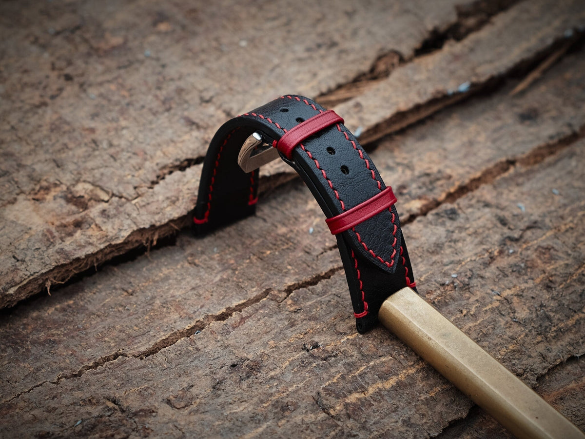 black & red vachetta leather watch strap – photo 4