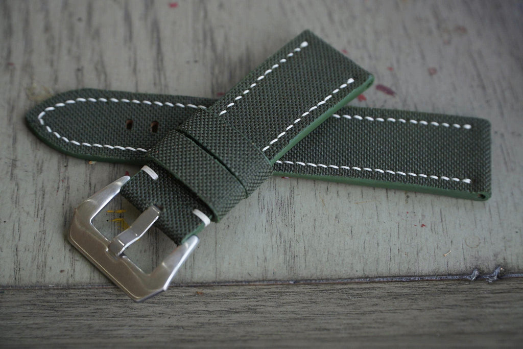 olive green sailcloth rubber leather watch strap – photo 4
