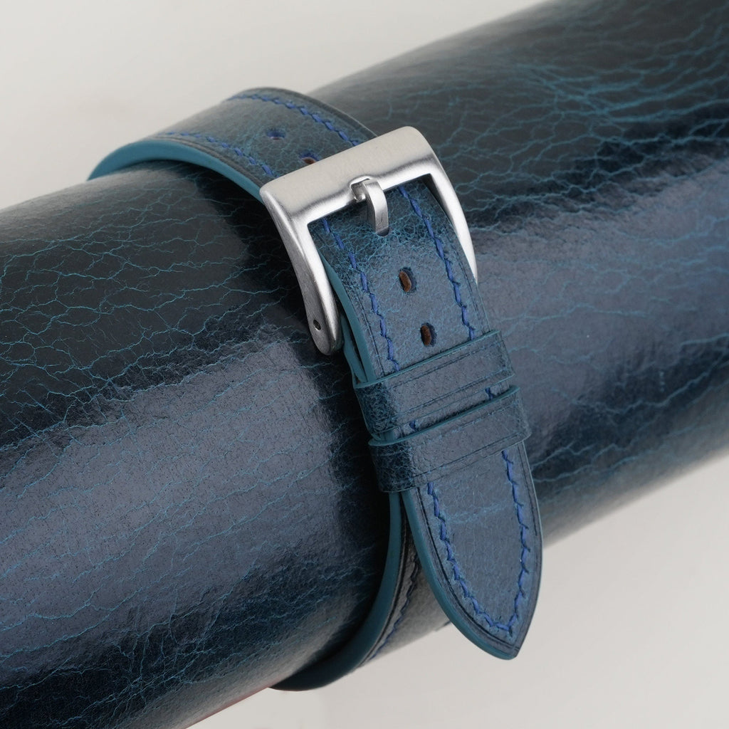 blue waxed leather watch strap – photo 4