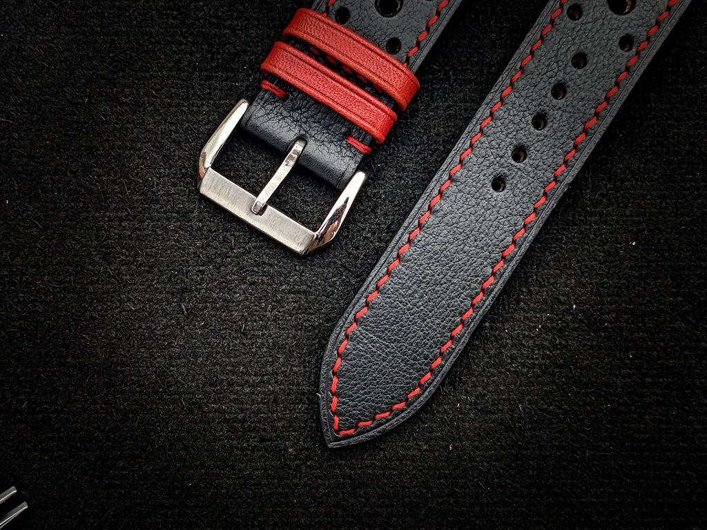 black & red vachetta leather watch strap – photo 4
