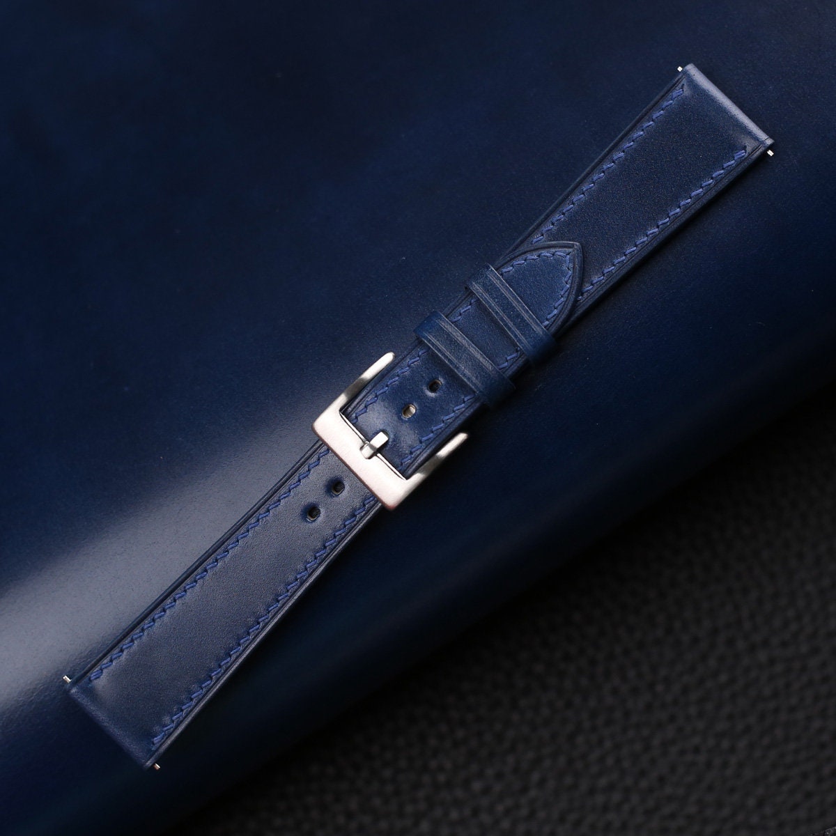 dark blue shell cordovan leather watch strap – photo 4