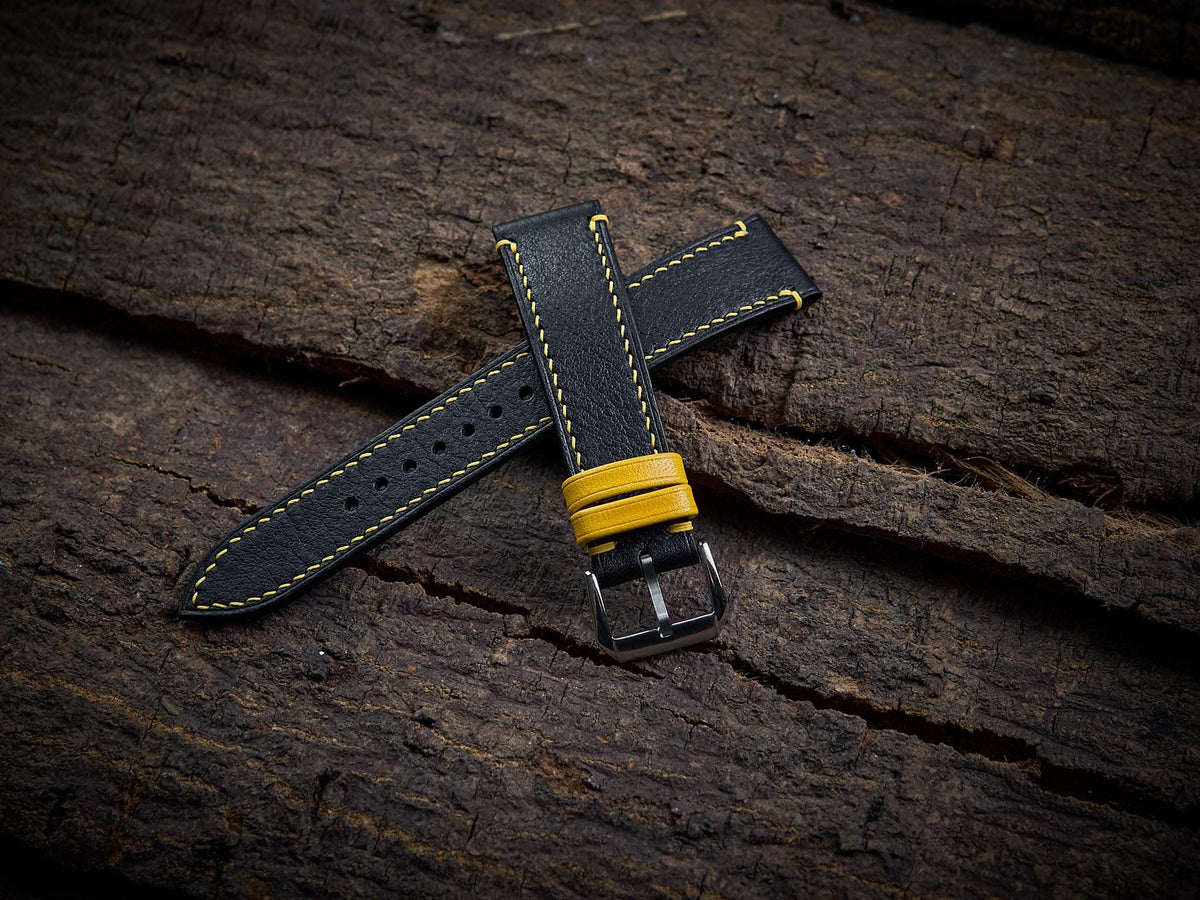 black & yellow vachetta leather watch strap – photo 4