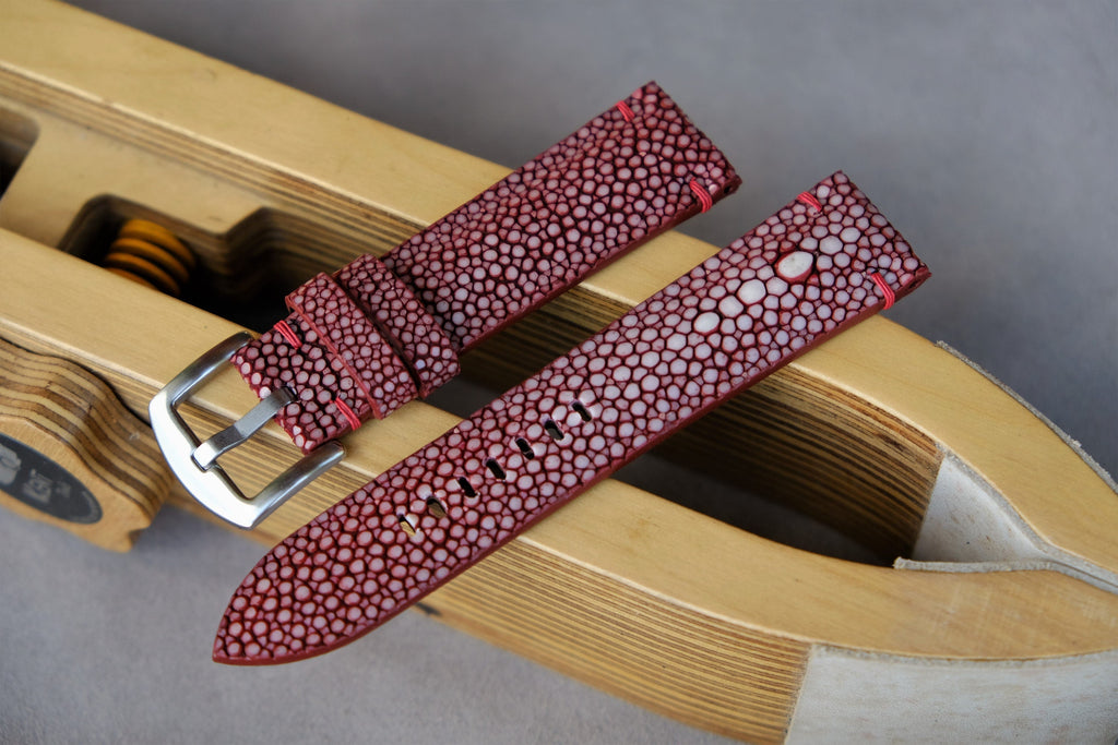 burgundy stingray leather watch strap – photo 4