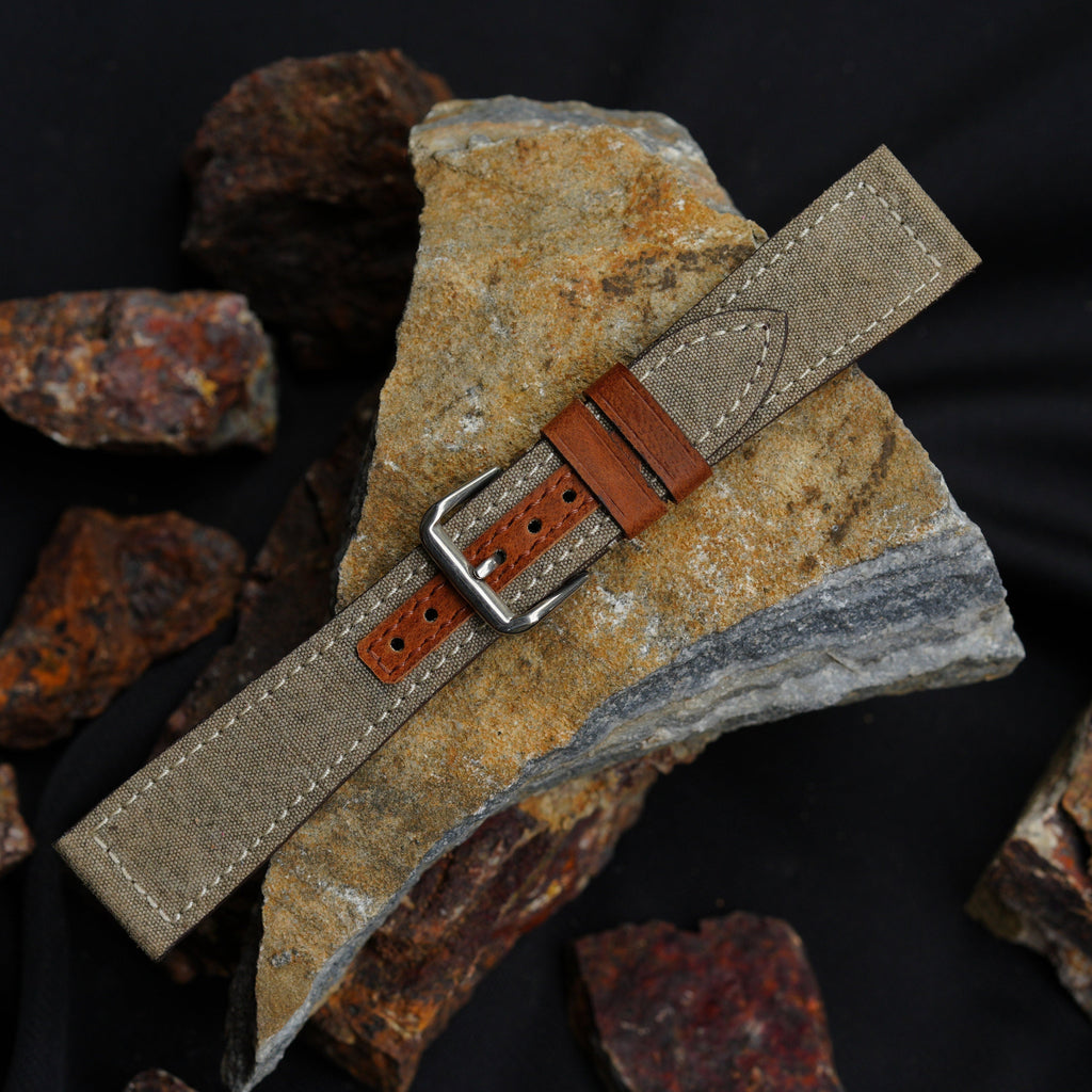 grey & brown sailcloth rubber leather watch strap – photo 4
