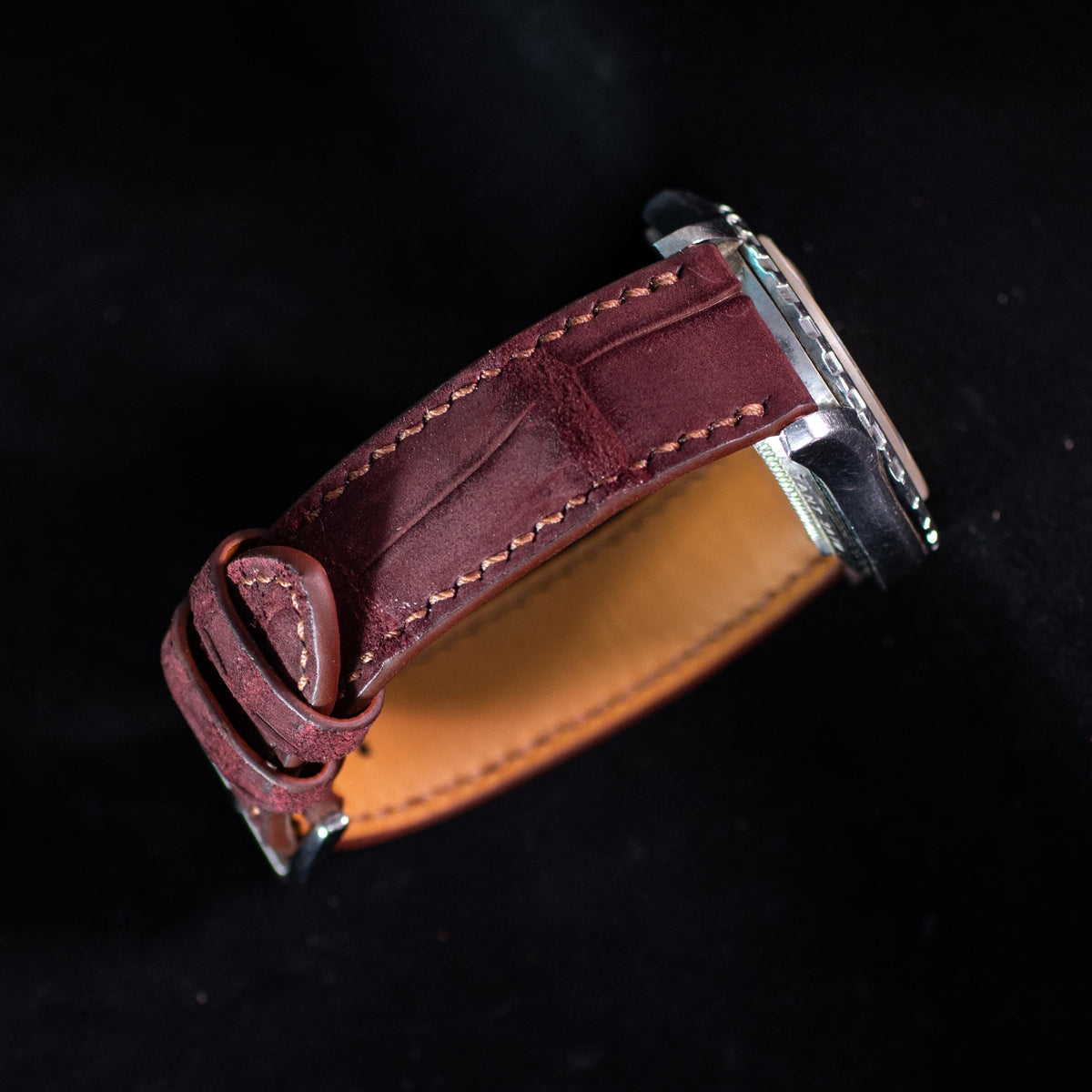 burgundy nubuck leather watch strap – photo 5