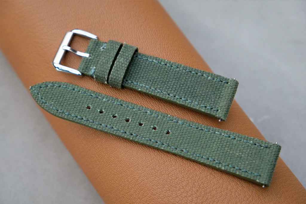 moss green canvas leather watch strap – photo 5
