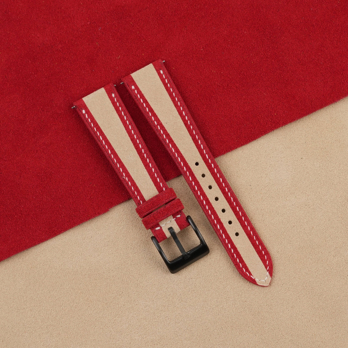 beige & red suede leather watch strap – photo 5