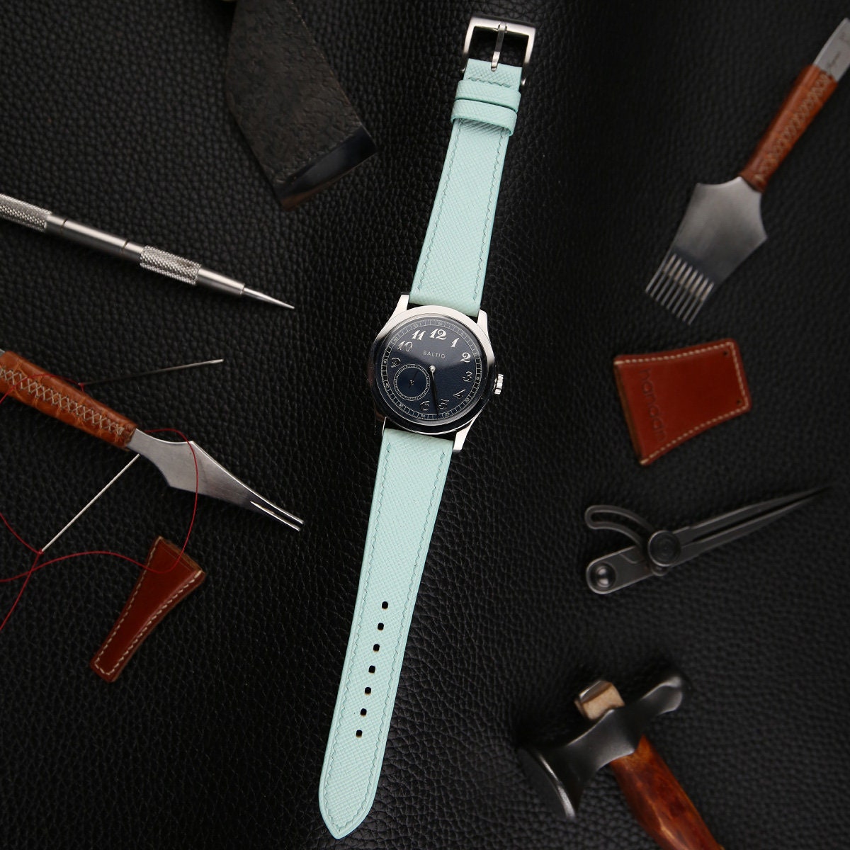 turquoise blue saffiano leather watch strap – photo 5