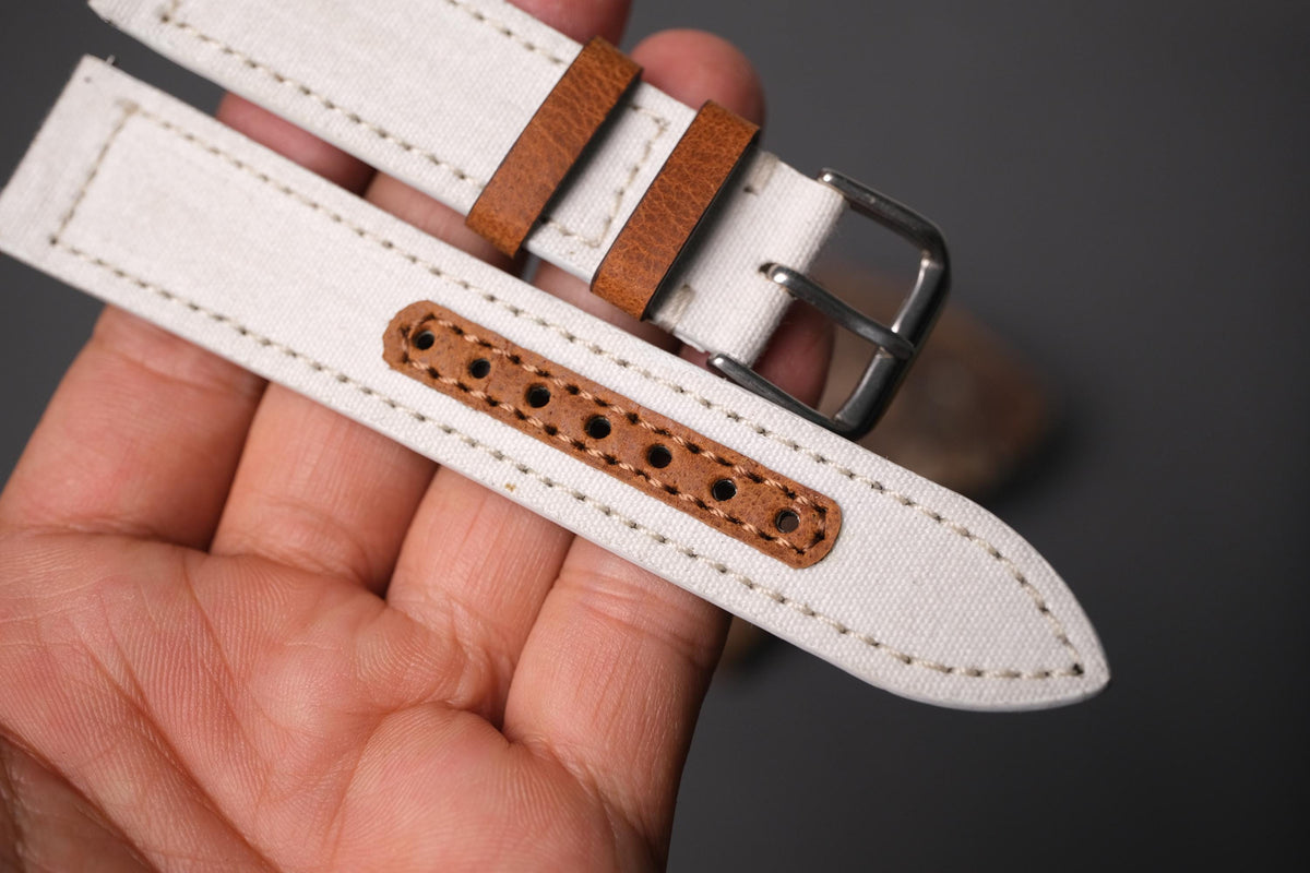 white canvas leather watch strap – photo 4