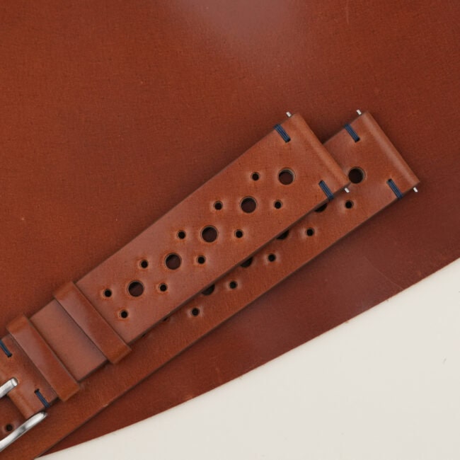 cognac & navy shell cordovan leather watch strap – photo 5