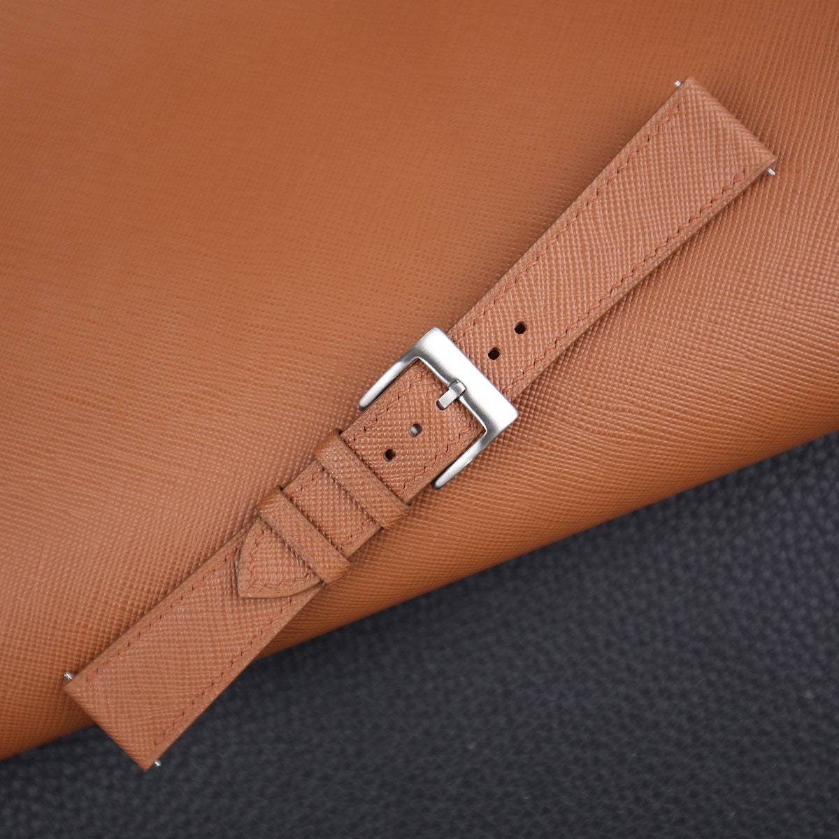 golden brown saffiano leather watch strap – photo 5