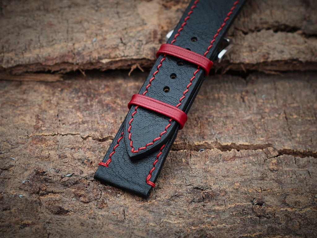 black & red vachetta leather watch strap – photo 5