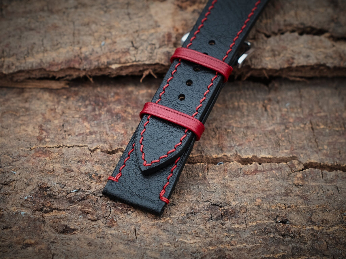 black & red vachetta leather watch strap – photo 5