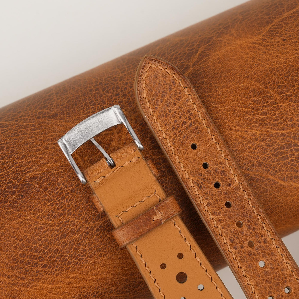 golden brown waxed leather watch strap – photo 5