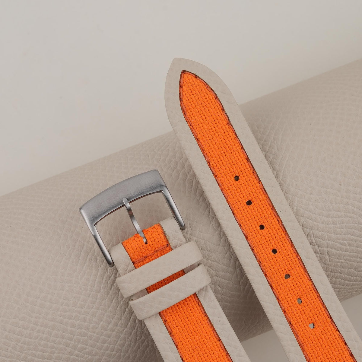 orange & pearl white epsom leather watch strap – photo 5