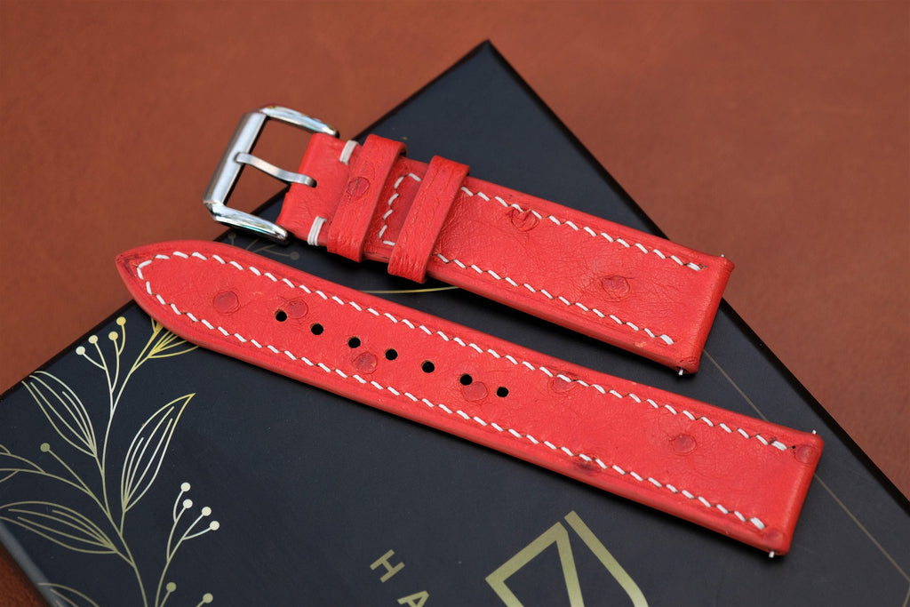 orange red ostrich leather watch strap – photo 5