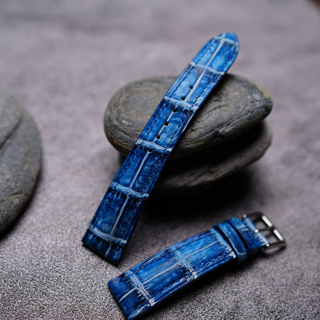 patina blue & light blue alligator leather watch strap – photo 4